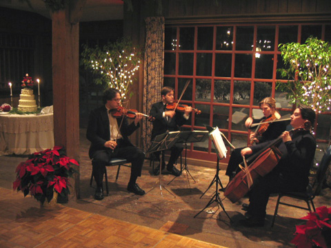 set the atmosphere with a string quartet that plays christmas carols