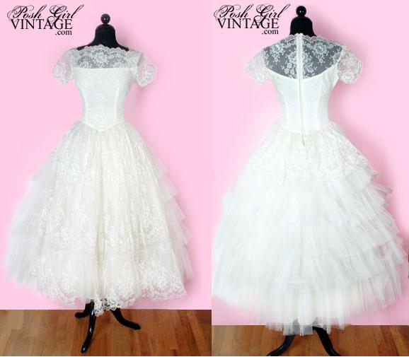 1950s tea length lace wedding dress